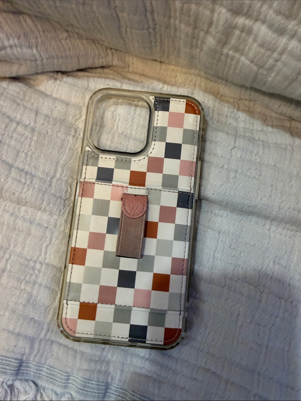 Stylish Multi-Color Checkered Phone Case with Pink Strap iPhone 16 pro max Walli